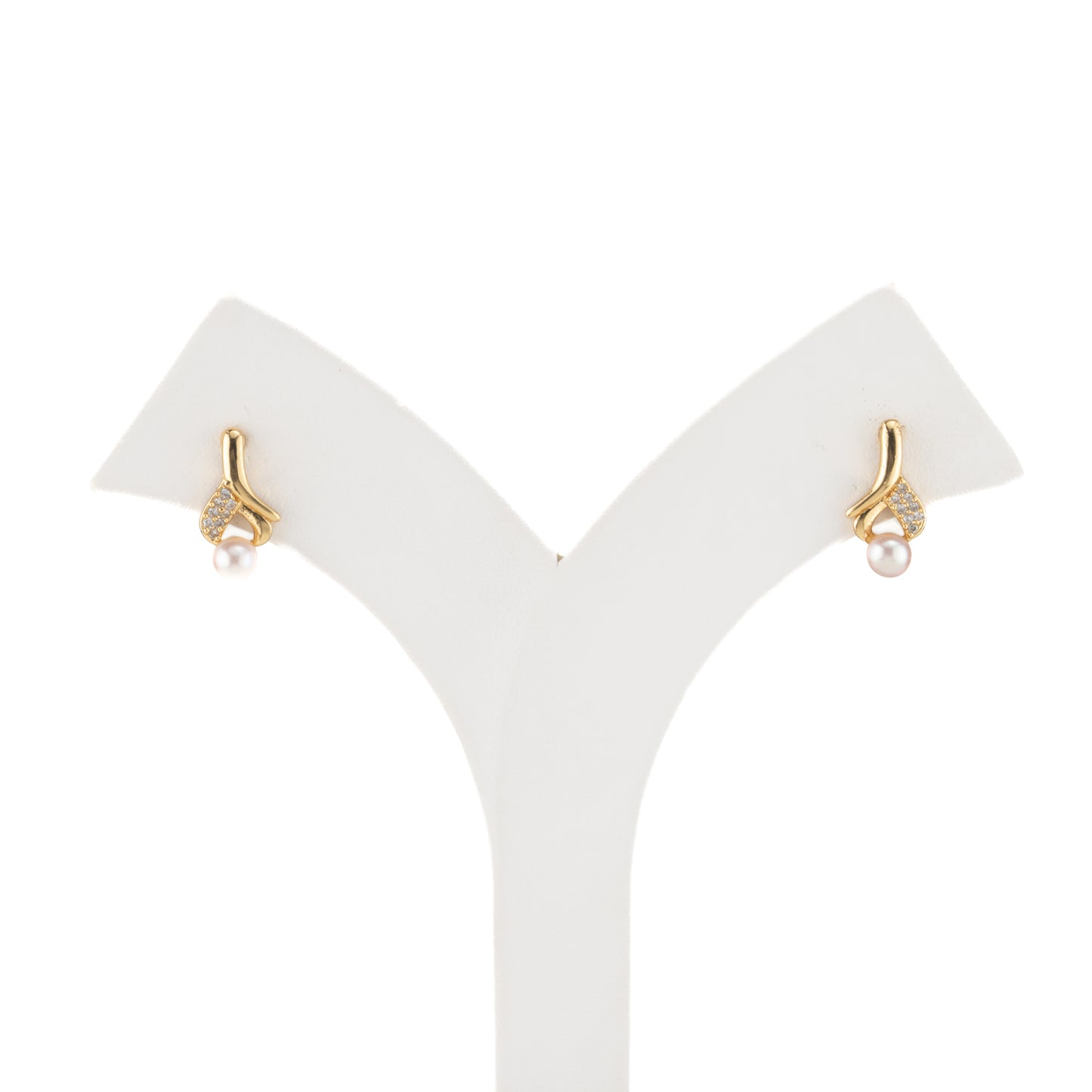 Subtle White Stone Pink Drop Freshwater Pearl Earrings