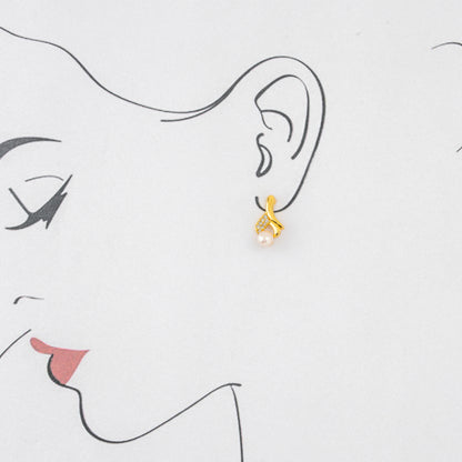 Subtle White Stone Pink Drop Freshwater Pearl Earrings