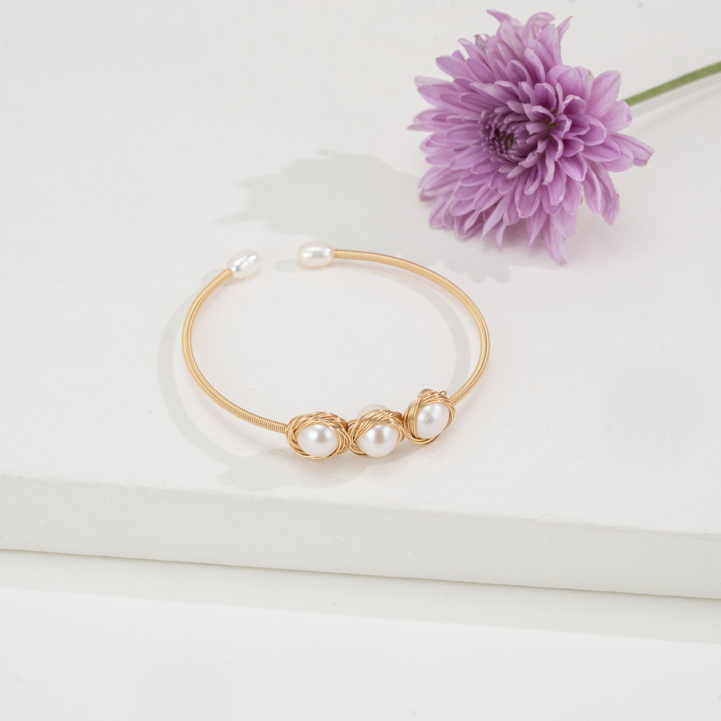 Delicate White Near Round Freshwater Pearl Bracelet