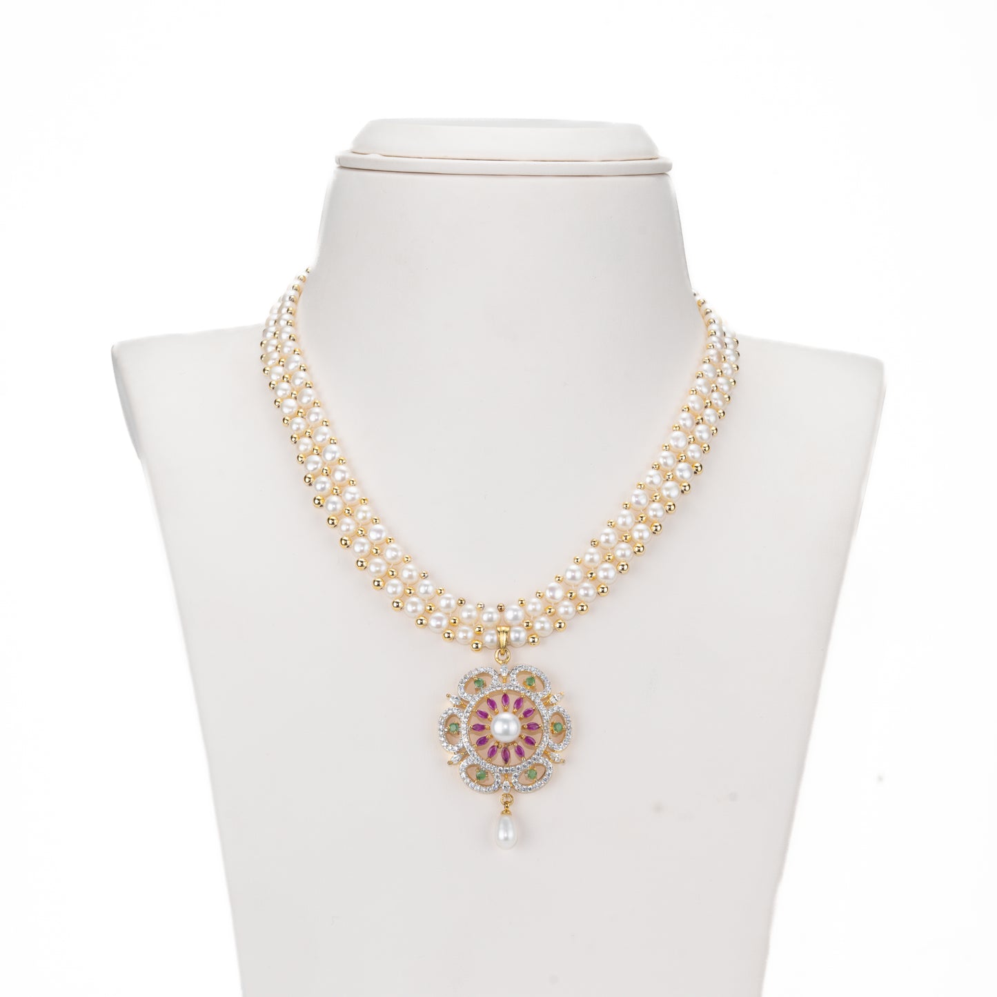 Brilliant Red Green Freshwater Pearls Necklace Set