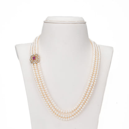 Stunning Red Stone Side Piece Freshwater Pearl Necklace and Earring Set