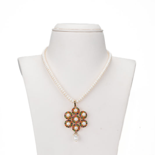 Fancy Multicolor Stone Freshwater Pearl Necklace Set