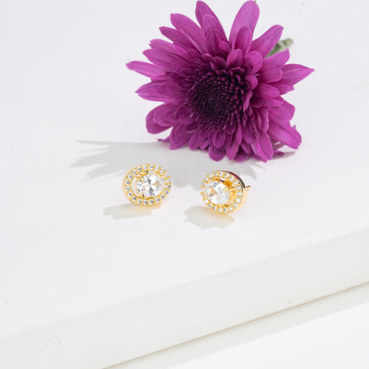 Elegant Oval-Cut Changeable Frame Stud Earrings with Multi-Coloured Stones