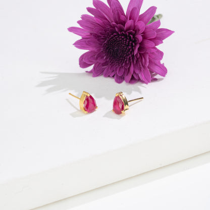 Graceful Pear Changeable Frame Stud Earrings with Multi-Coloured Stones