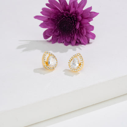 Graceful Pear Changeable Frame Stud Earrings with Multi-Coloured Stones