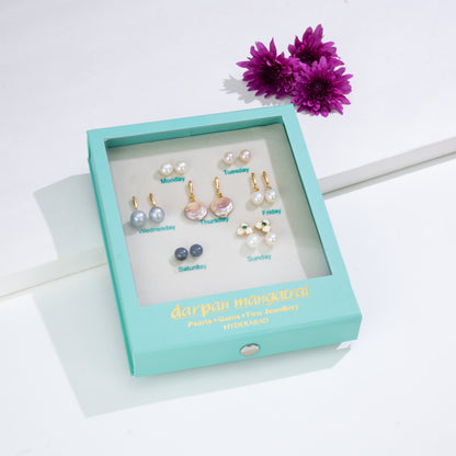 7-Day Timeless Pearl Earrings Gift Box- 7 Styles in One Box