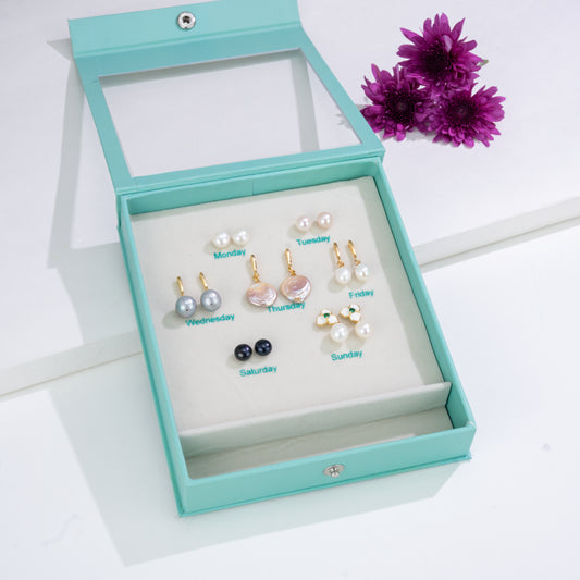7-Day Timeless Pearl Earrings Gift Box- 7 Styles in One Box