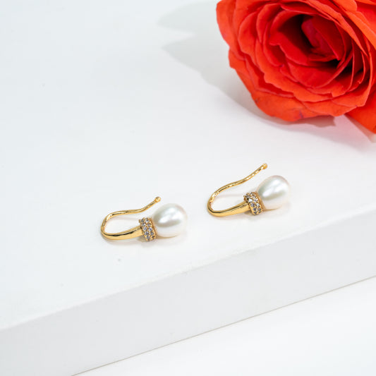 Delicate Drop White Freshwater Pearl Stud Earrings