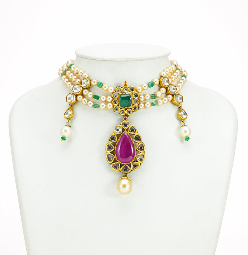 Customized Polki Golden Pearl Kundan Choker