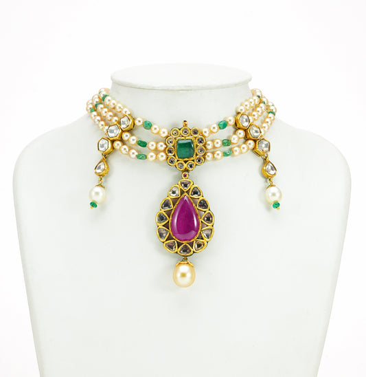 Customized Polki Golden Pearl Kundan Choker