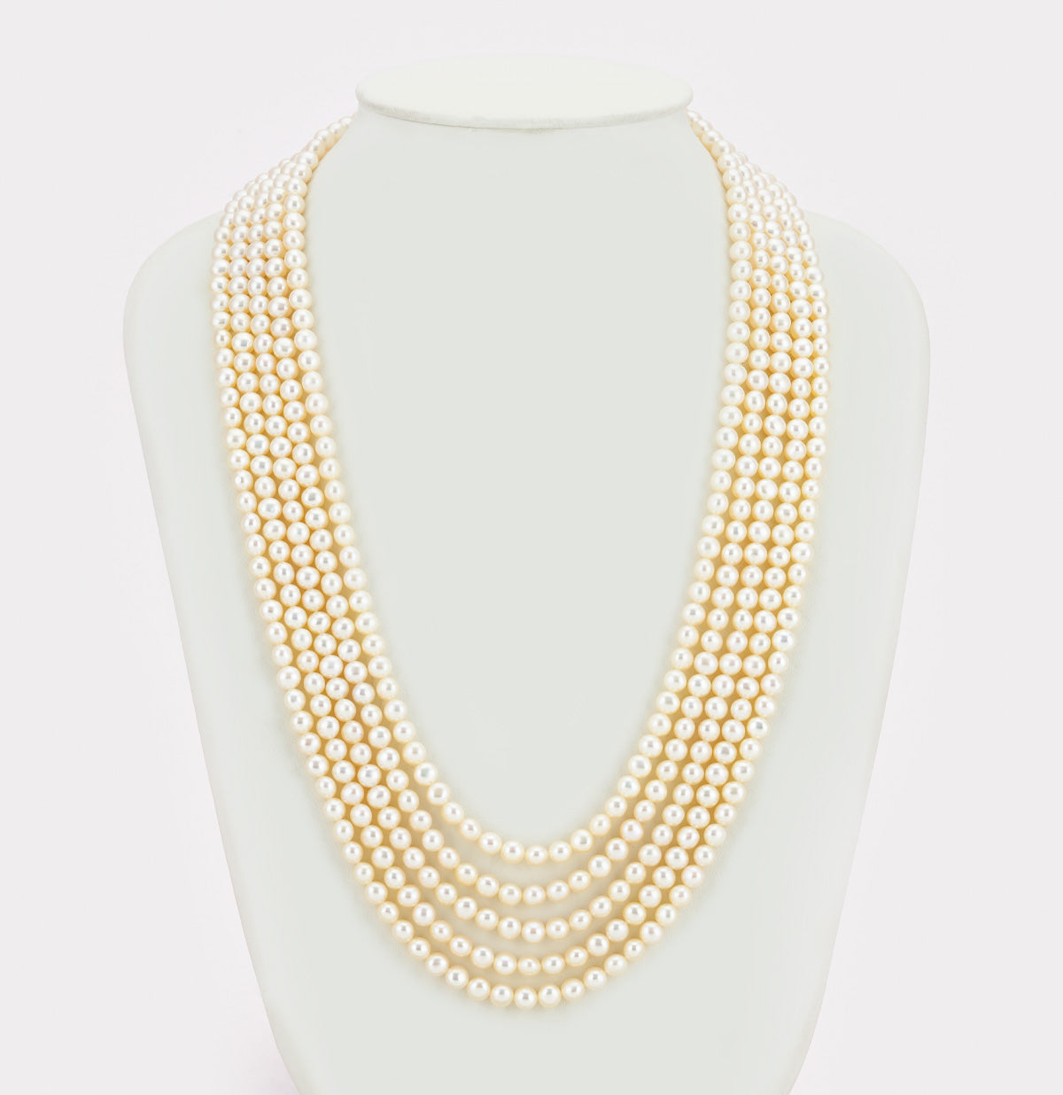 5.0-6.0mm White Button Fancy Freshwater Pearl Necklace Set - AAA Quality