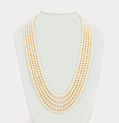 5.0-6.0mm White Button Fancy Freshwater Pearl Necklace Set - AAA Quality