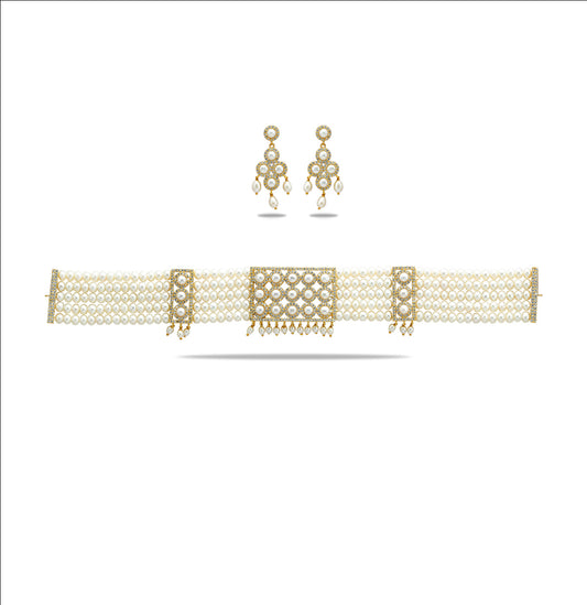 Unique White Stone Freshwater Pearls Choker Set
