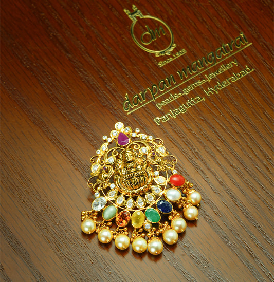 Colorful Gold Navratan Stone Locket