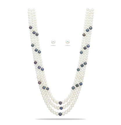 6.0-7.0mm Multicolor Near Round Freshwater Pearl Necklace Set - A Quality