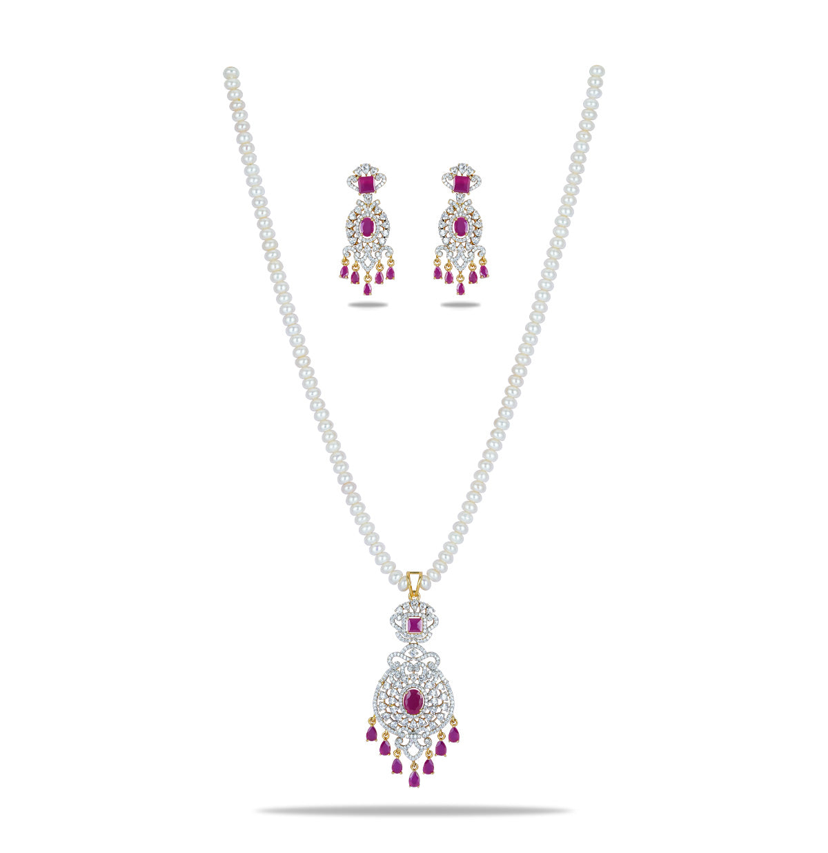 Cherished Red Stone Freshwater Pearl Necklace Set