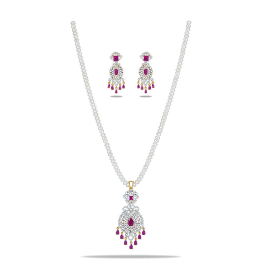 Cherished Red Stone Freshwater Pearl Necklace Set