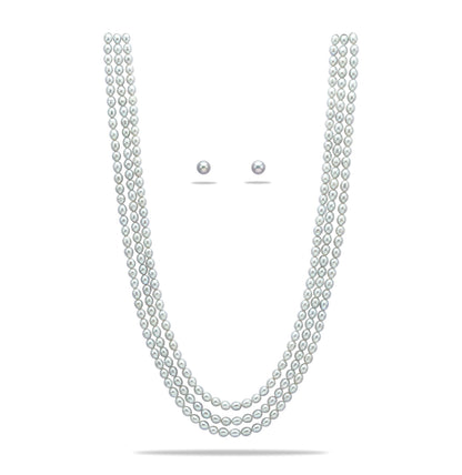 6.0-7.0mm Grey Drop Freshwater Pearl Necklace Set - A Quality