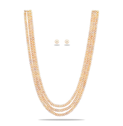 3.0-4.0mm Pink Button Freshwater Pearl Necklace Set - AA Quality