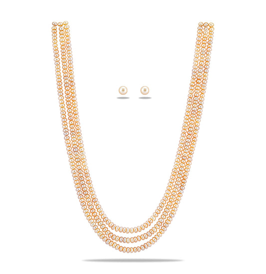 3.0-4.0mm Pink Button Freshwater Pearl Necklace Set - AA Quality