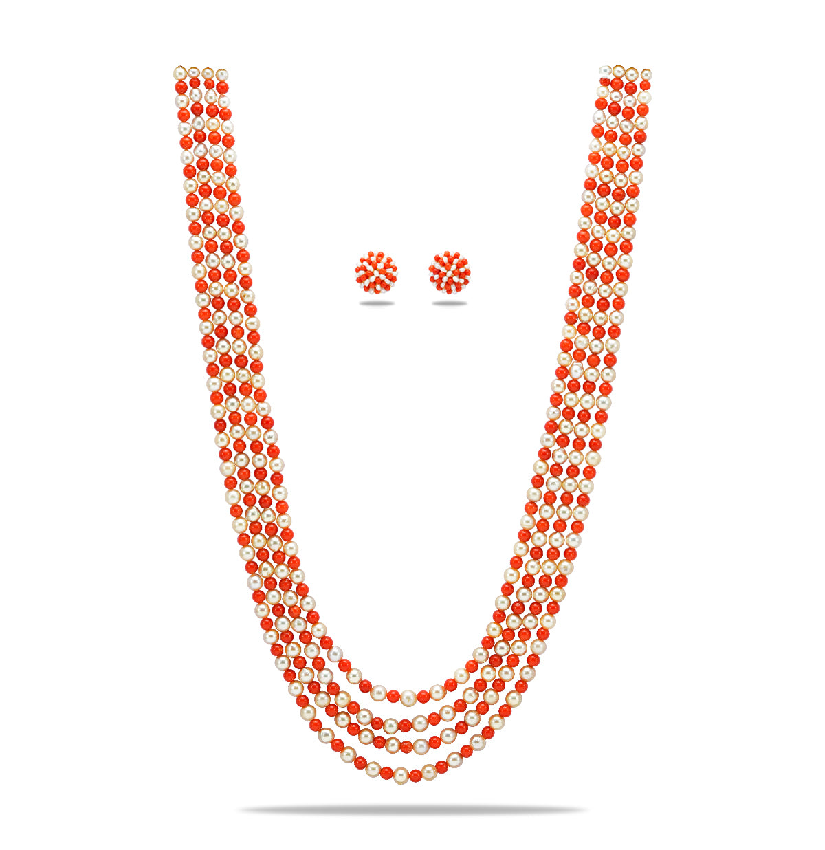 Natural Coral And 5.0-6.0mm Golden Saltwater Akoya Pearls Necklace Set-AAA Quality