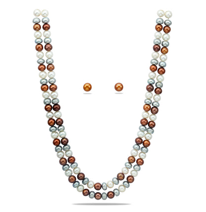 8.0-9.0mm Mix Multicolor Freshwater Pearl Necklace Set - A Quality