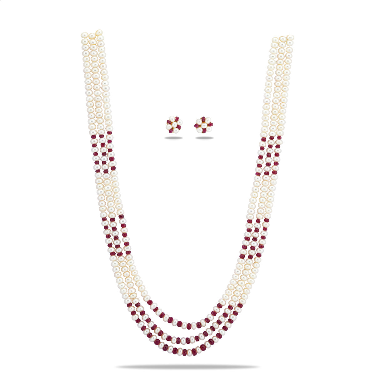 Valuable Natural Ruby And 5.0-6.0mm Freshwater Pearl Necklace Set-AA Quality