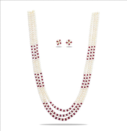 Valuable Natural Ruby And 5.0-6.0mm Freshwater Pearl Necklace Set-AA Quality