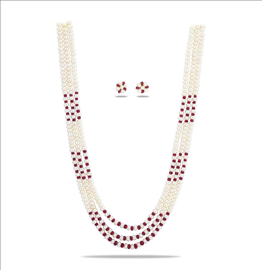 Valuable Natural Ruby And 5.0-6.0mm Freshwater Pearl Necklace Set-AA Quality