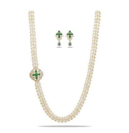 Regal Button Fancy Green Stone Freshwater Pearl Necklace Set