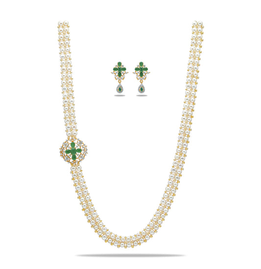 Regal Button Fancy Green Stone Freshwater Pearl Necklace Set