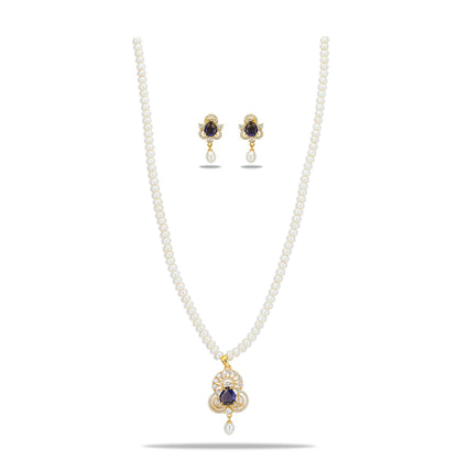 Vitreous Blue Stone Freshwater Pearl Necklace Set