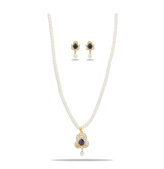 Vitreous Blue Stone Freshwater Pearl Necklace Set