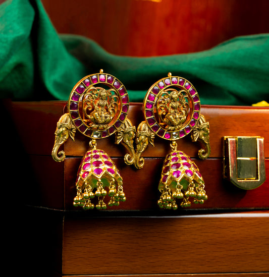 Brilliant Gold Ruby Elephant Jhumka