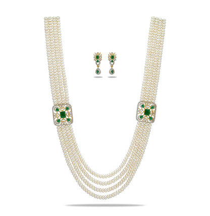 Innovative Green Stone  Side Pieces Freshwater Pearl Necklace Set