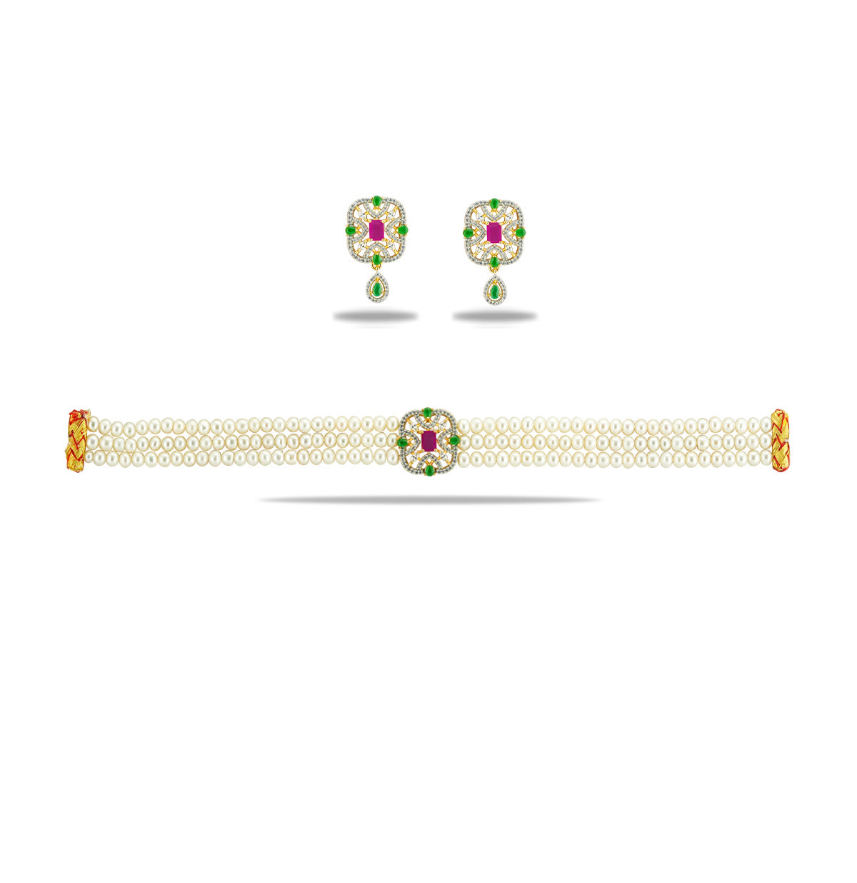 Effervescent Red Green Multicolor Freshwater Pearl Choker Set