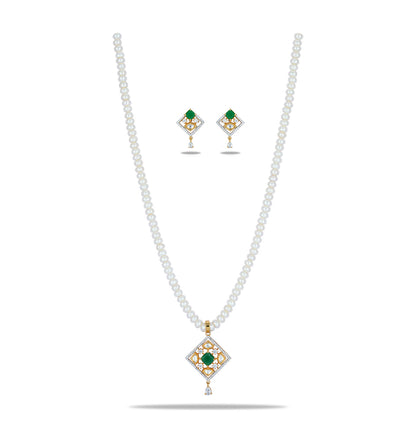 Premium Green Stone Freshwater Pearl Necklace Set