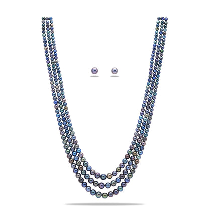 Grading Dark Blue Near Round Freshwater Pearl Necklace Set - AA Quality