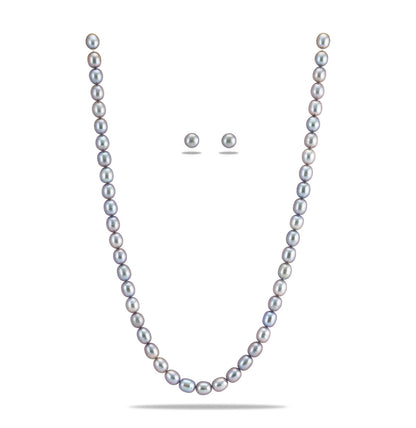 9.0-10-0mm Grey Drop Freshwater Pearl Necklace Set - AA Quality