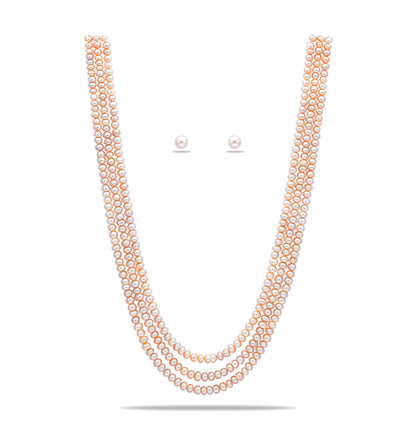 4.0-5.0mm Pink Button Freshwater Pearl Necklace Set - A Quality