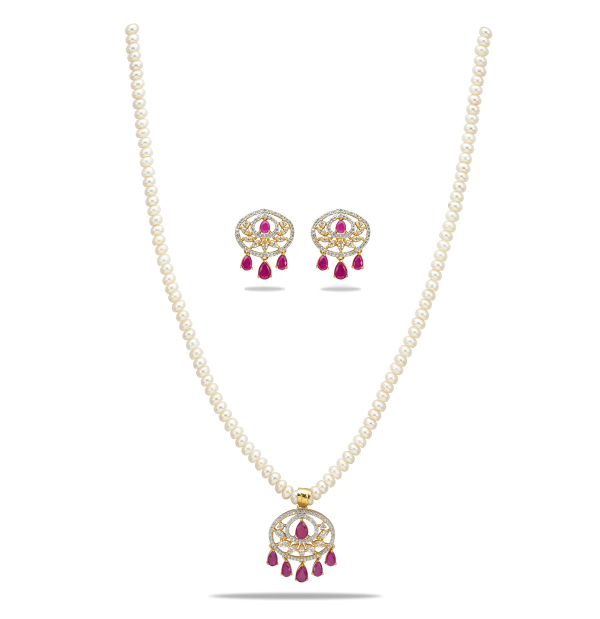 Majestic Red Stone Freshwater Pearl Necklace Set