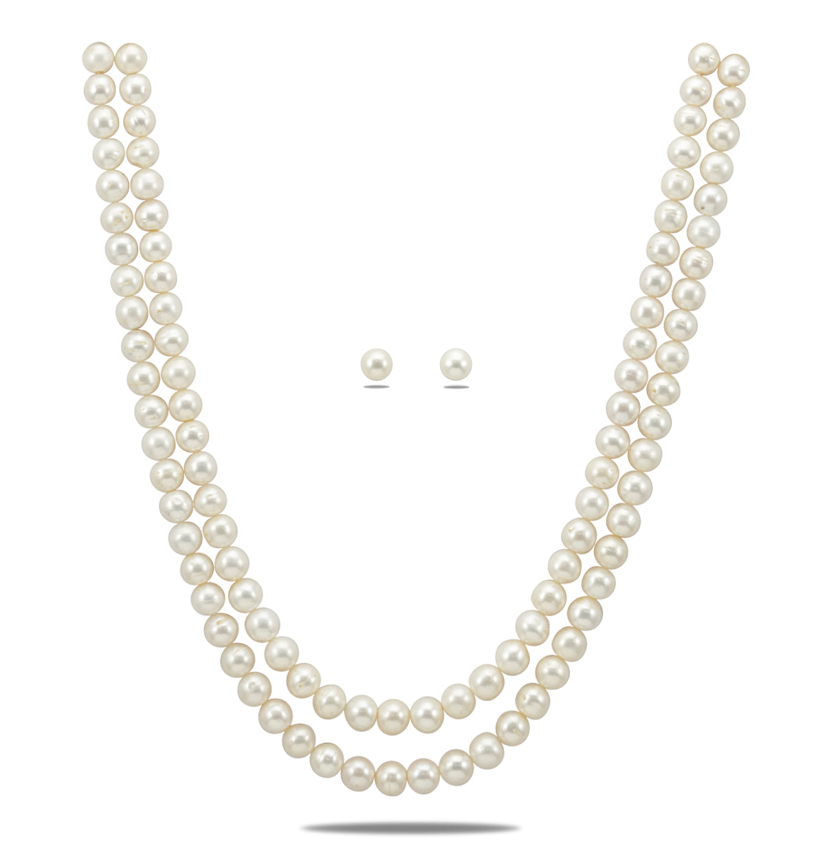 9.0-10.0mm White Near Round Freshwater Pearl Necklace Set - A Quality