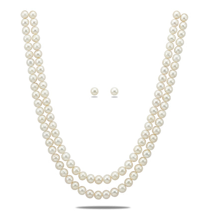 9.0-10.0mm White Near Round Freshwater Pearl Necklace Set - A Quality