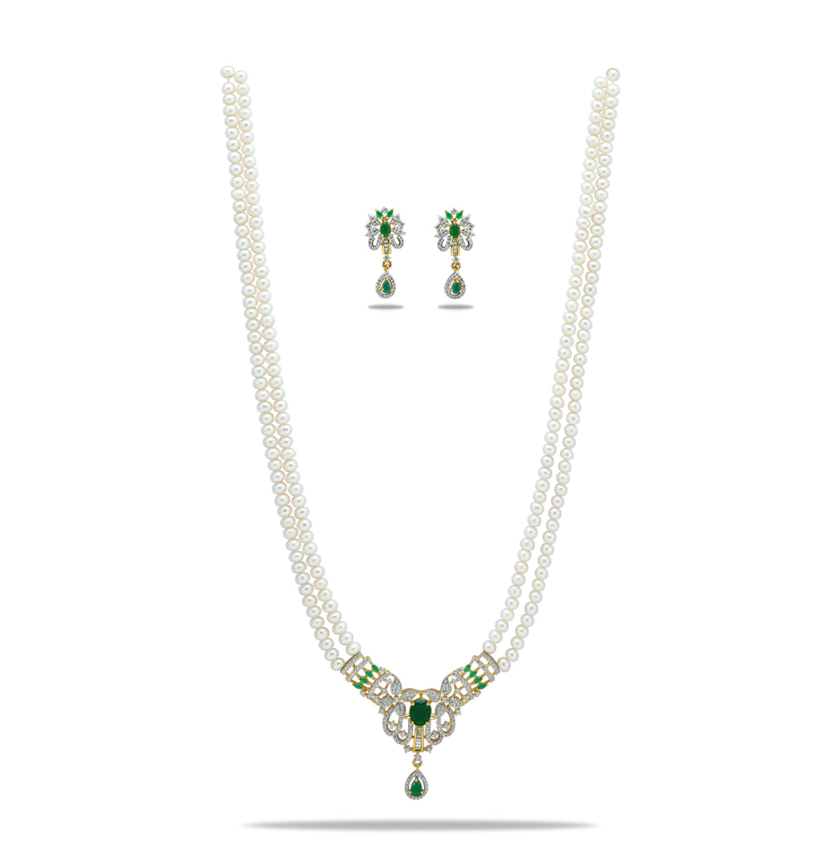 Floral Green Stone Freshwater Pearl Set