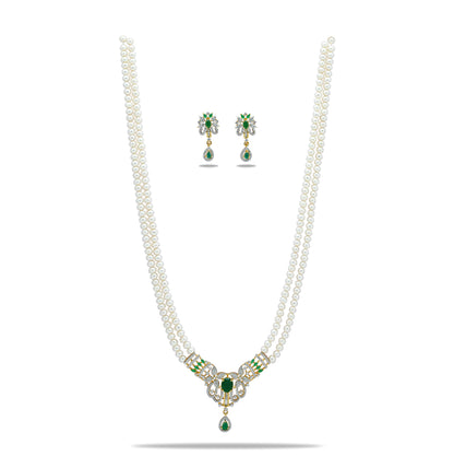 Floral Green Stone Freshwater Pearl Set