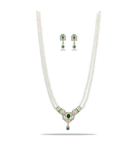 Floral Green Stone Freshwater Pearl Set