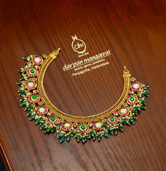 Aesthetic Gold Ruby Emerald Stone Necklace