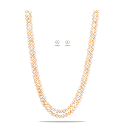 6.0-7.0mm Pink Near Round Freshwater Pearl Necklace Set - AA Quality