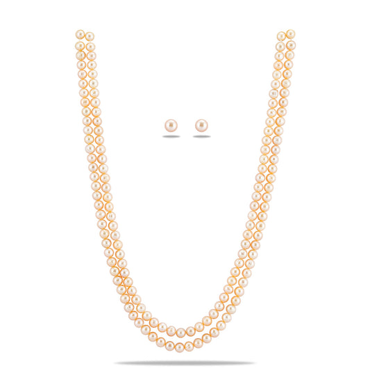 6.0-7.0mm Pink Near Round Freshwater Pearl Necklace Set - AA Quality