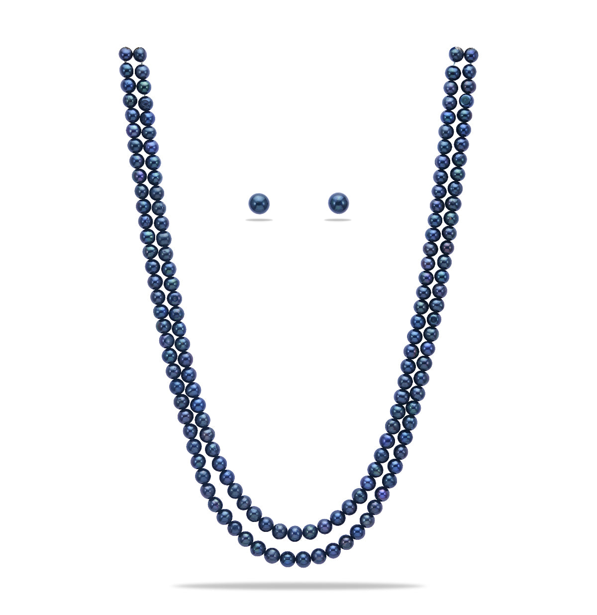 6.0-7.0mm Black Near Round Freshwater Pearl Necklace Set - A Quality